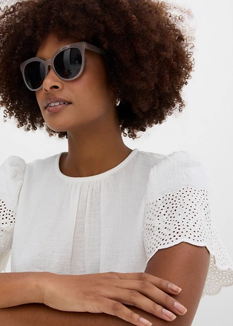 Blouse met korte mouwen van luchtige mousseline • wit • bonprix online shop