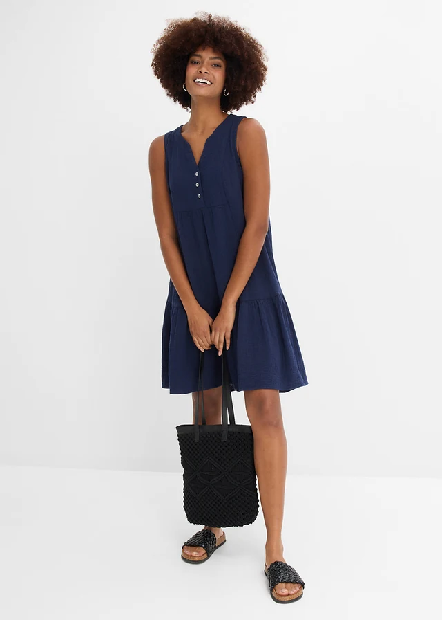 Jurk van luchtige mousseline, Kleur: donkerblauw