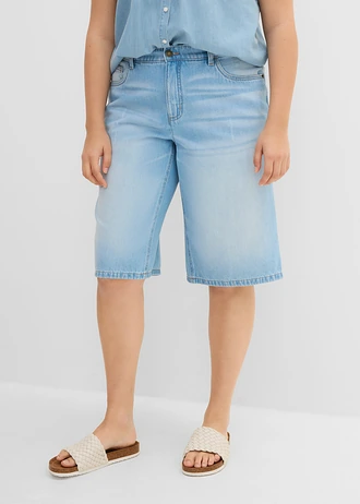 Bermuda en jean, taille mi-haute, Couleur: bleu moyen denim used