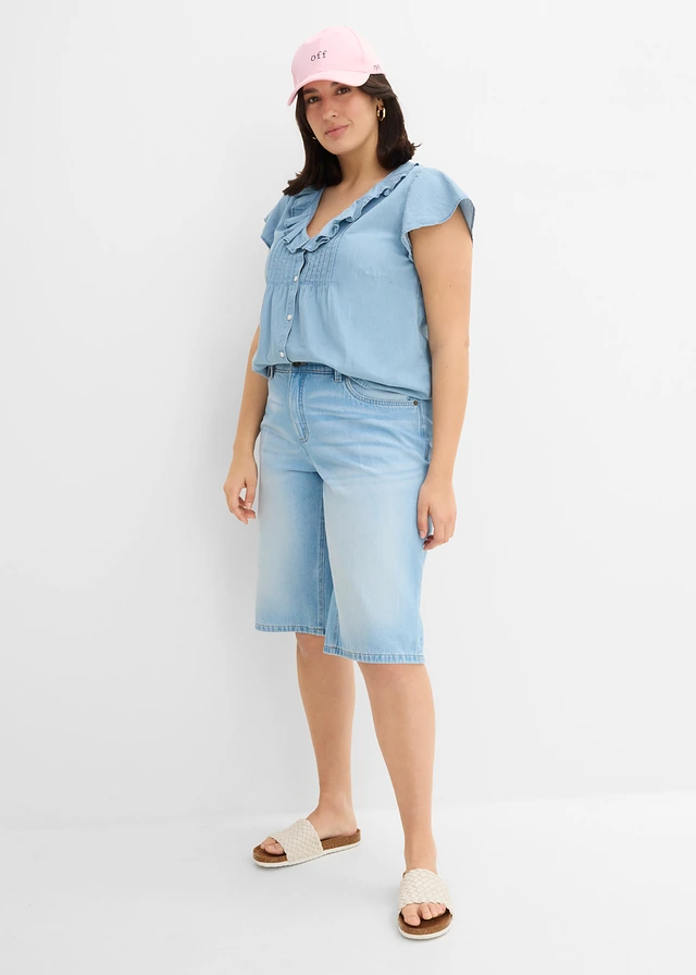Jeans bermuda, mid waist, Kleur: middelblauw denim used