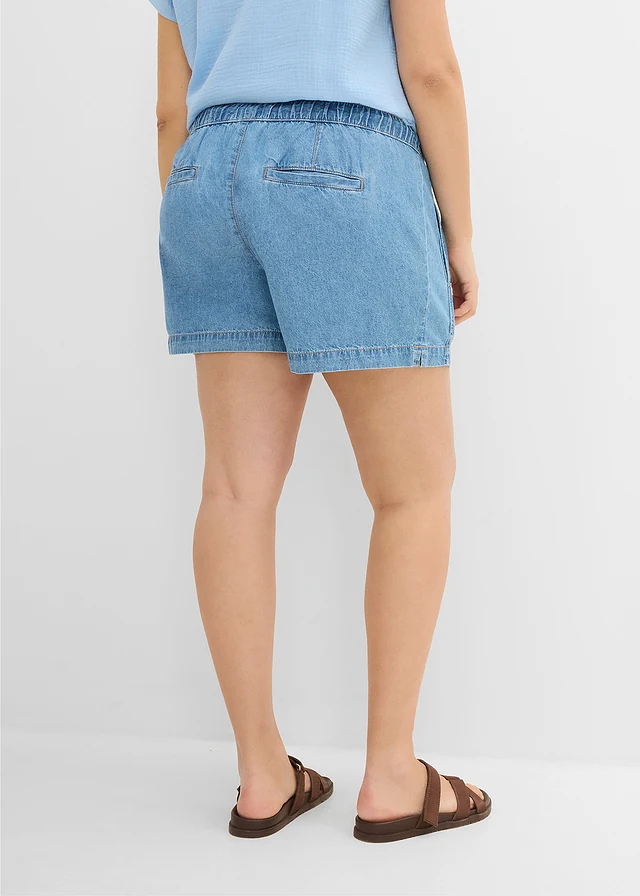 Jeans short met comfortband, mid waist, Kleur: lichtblauw denim used