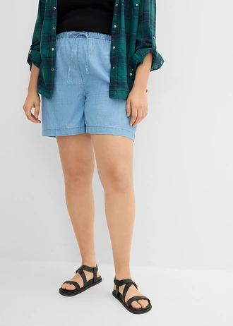Džínové šortky, Mid Waist, pohodlný pas, barva: světle modrý denim used