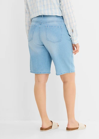 Bermudy jeansowe mid waist, wygodna talia, kolor: jasnoniebieski denim "used"
