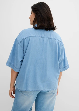 Džínová tuniková halenka z organické bavlny, barva: ledově modrý denim used