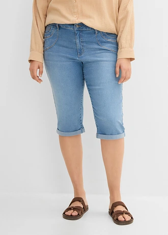 Jean droit taille mi-haute, cropped, Couleur: bleu clair denim used