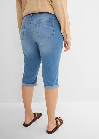 Jean droit taille mi-haute, cropped, Couleur: bleu clair denim used