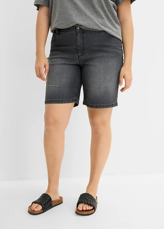 Jeans bermuda, mid waist, Kleur: zwart denim used