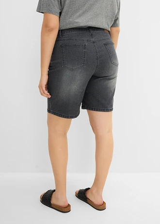 Jeans bermuda, mid waist, Kleur: zwart denim used