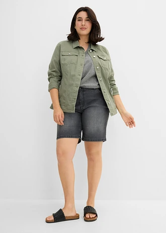 Jeans bermuda, mid waist, Kleur: zwart denim used