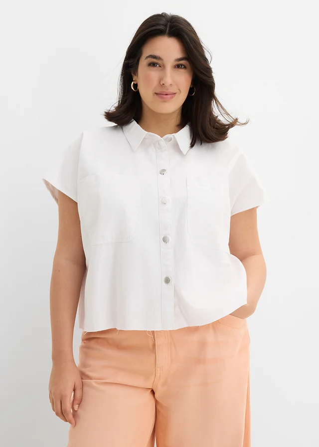Korte boxy spijkerblouse, Kleur: wit