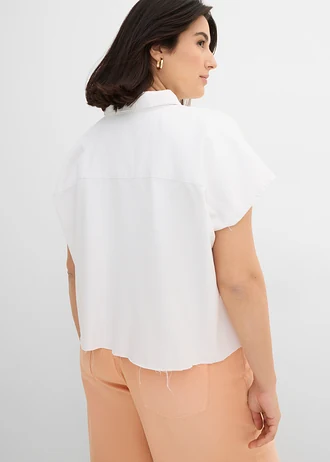 Chemisier en jean court et boxy, Couleur: blanc