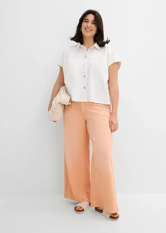 Chemisier en jean court et boxy, Couleur: blanc