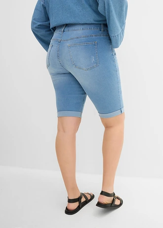 Jeans bermuda, mid waist, Kleur: lichtblauw denim used