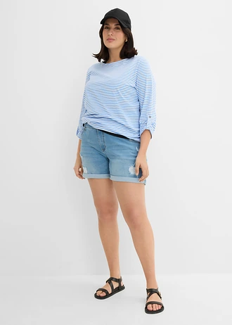 Jeans mid waist short met destroyed effecten, Kleur: lichtblauw denim used