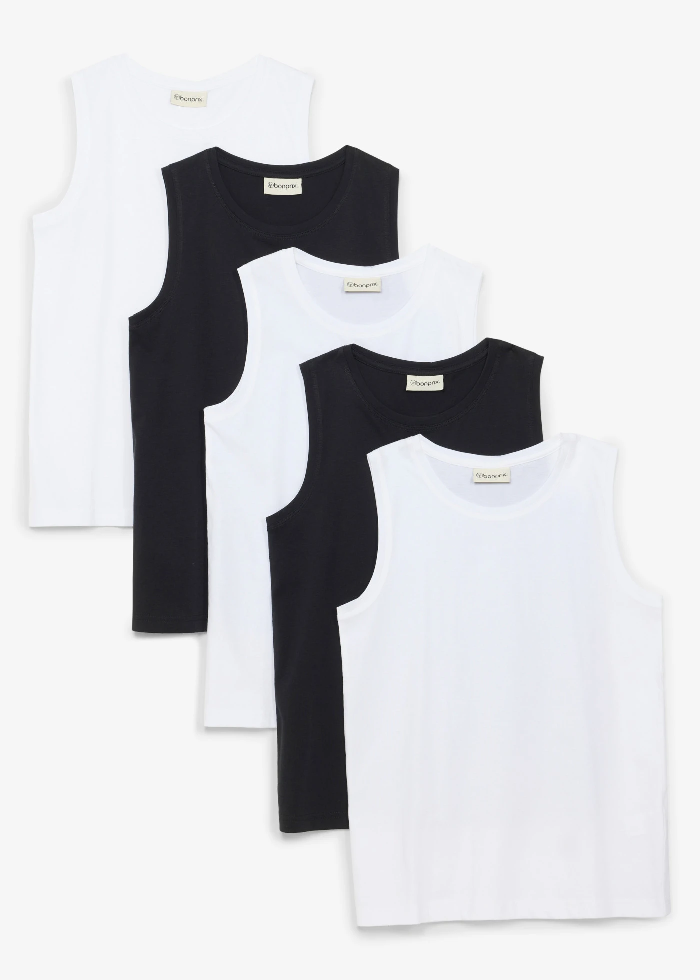 Tank top z bawełny organicznej (5 szt.) • 3 x biały + 2x czarny • sklep bonprix