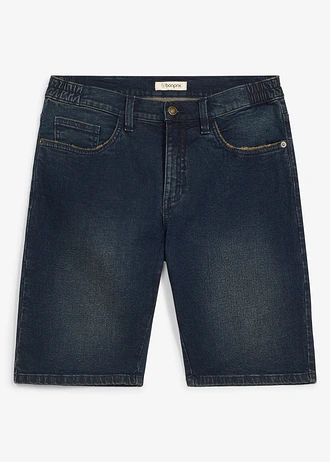 Lange jeans bermuda met elastische tailleband, relaxed fit • donkerblauw denim • bonprix online shop