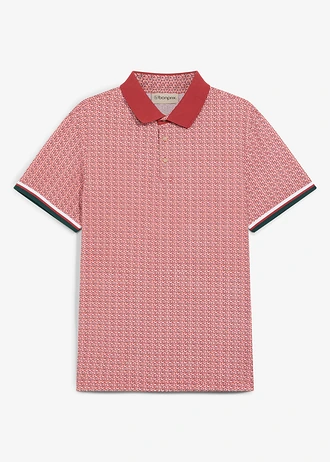 Koszulka polo z dżerseju z czystej bawełny organicznej, krótki rękaw • czerwony pustynny w graficzny wzór • sklep bonprix