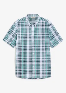 Chemise manches courtes en seersucker 100% coton, Couleur: blanc-vert pacifique carreaux