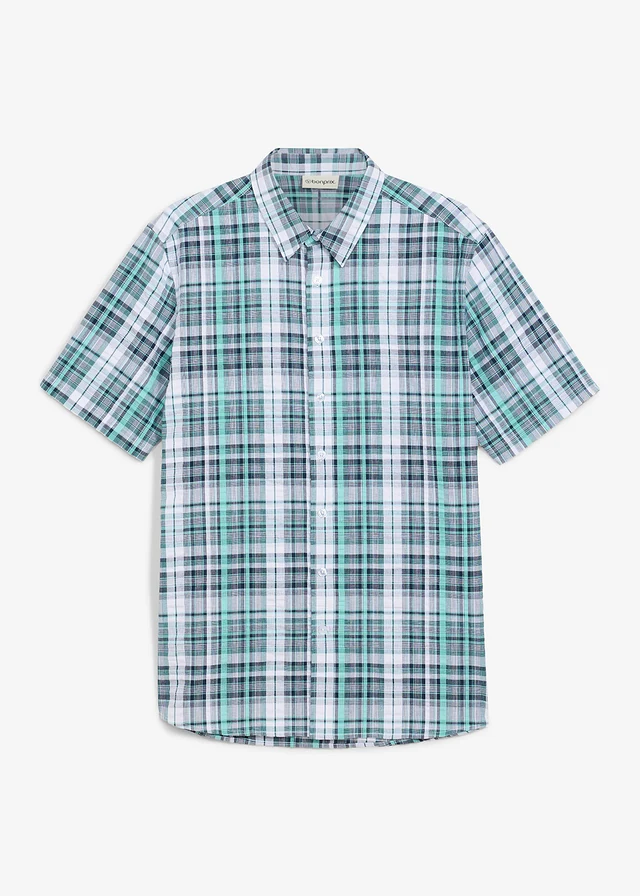 Cămașă mâneci scurte Seersucker din bumbac 100% • alb-verde oceanic cadrilat • magazin bonprix
