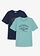 Lot de 2 T-shirts 100% coton, Couleur: bleu foncé+bleu minéral imprimé