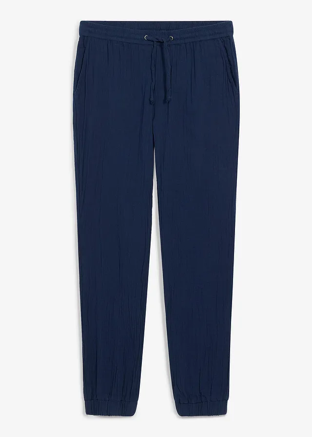 Pantaloni cu elastic și șiret în talie din bumbac 100% , conici, Regular Fit