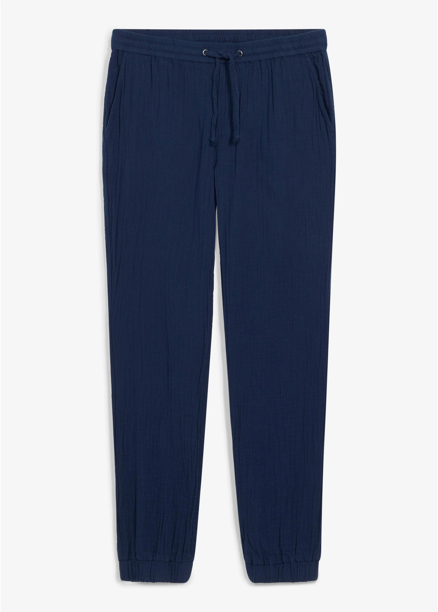 Pantaloni cu elastic și șiret în talie din bumbac 100% , conici, Regular Fit • albastru-cerneală • magazin bonprix