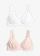 Lot de 2 soutiens-gorge à armatures et dentelle, Couleur: rose clair + blanc