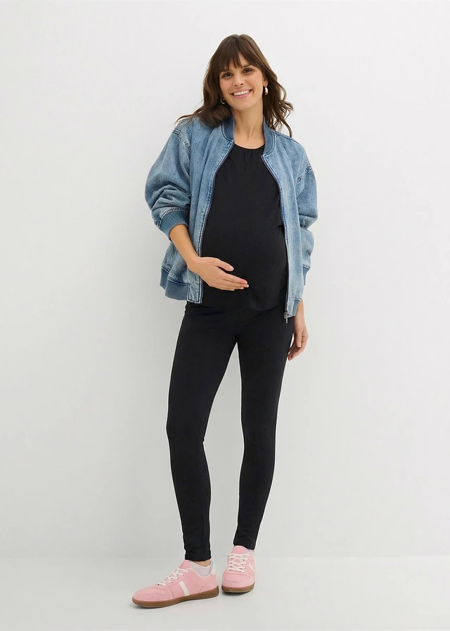 Ensemble de grossesse avec T-shirt d’allaitement, legging + short (ens. 3 pces), Couleur: noir