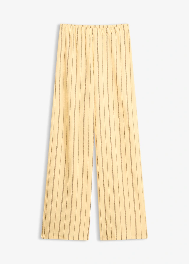 Pantalon taille élastiquée en jersey texturé • jaune pastel-marron foncé rayé • Boutique bonprix