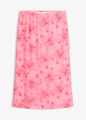 Fustă din jerse din mesh fin, culoare: roz pal floral