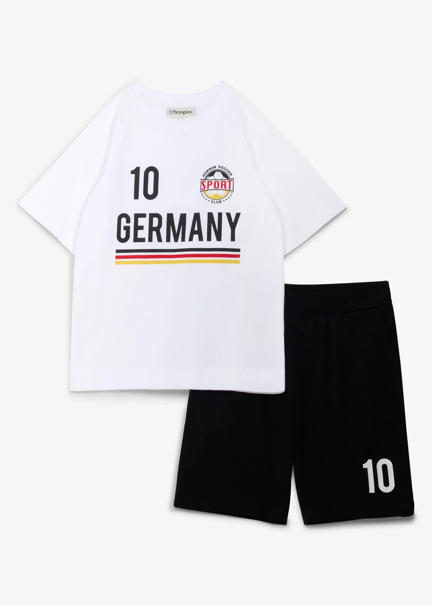 T-shirt et short en jersey 100% coton doux (ens. 2 pces) • blanc-noir imprimé • Boutique bonprix