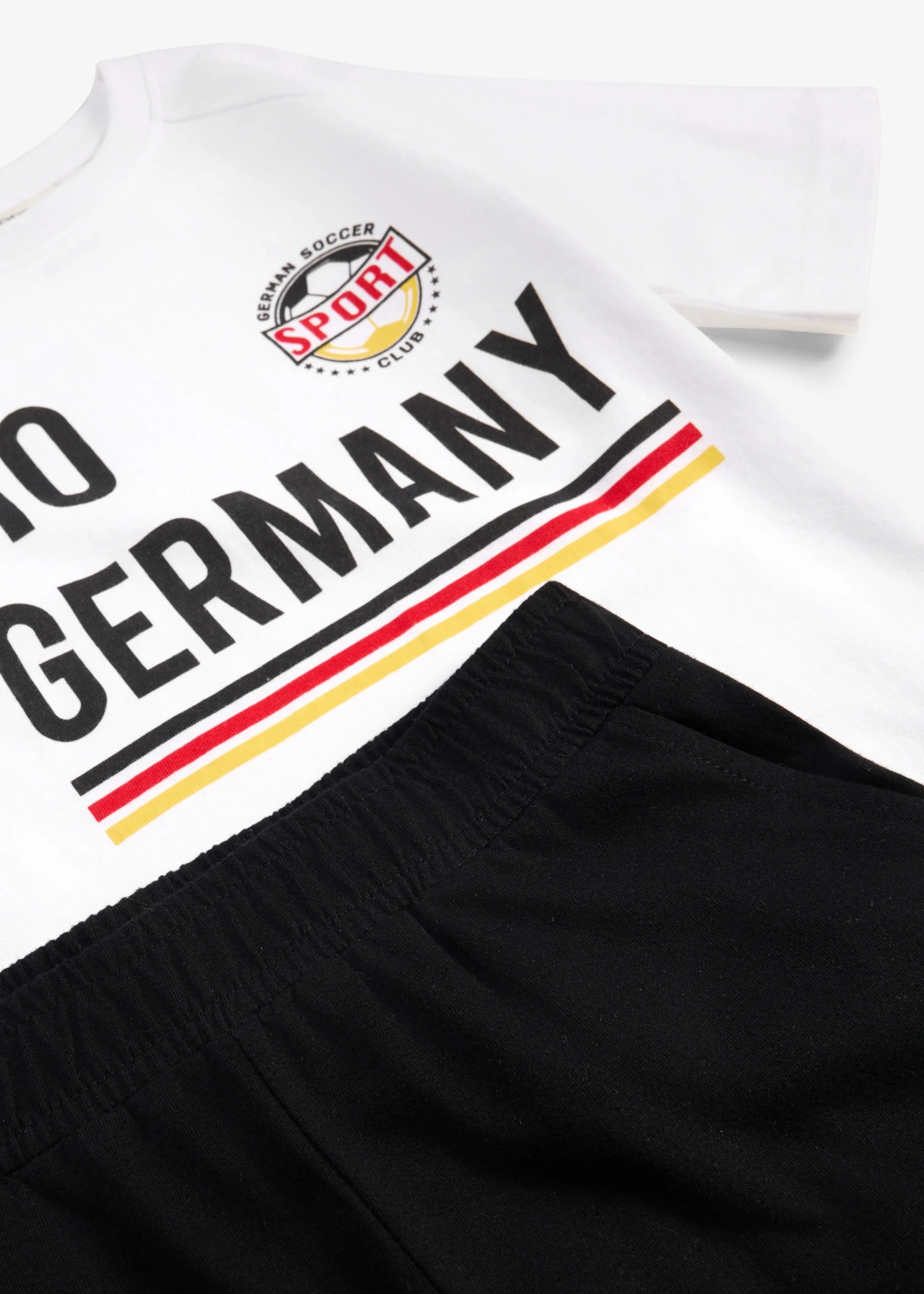 T-shirt et short en jersey 100% coton doux (ens. 2 pces) • blanc-noir imprimé • Boutique bonprix