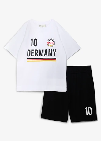T-shirt i bermudy z dżerseju z miękkiej bawełny organicznej (komplet 2-cz.) • biały+czarny z nadrukiem • sklep bonprix