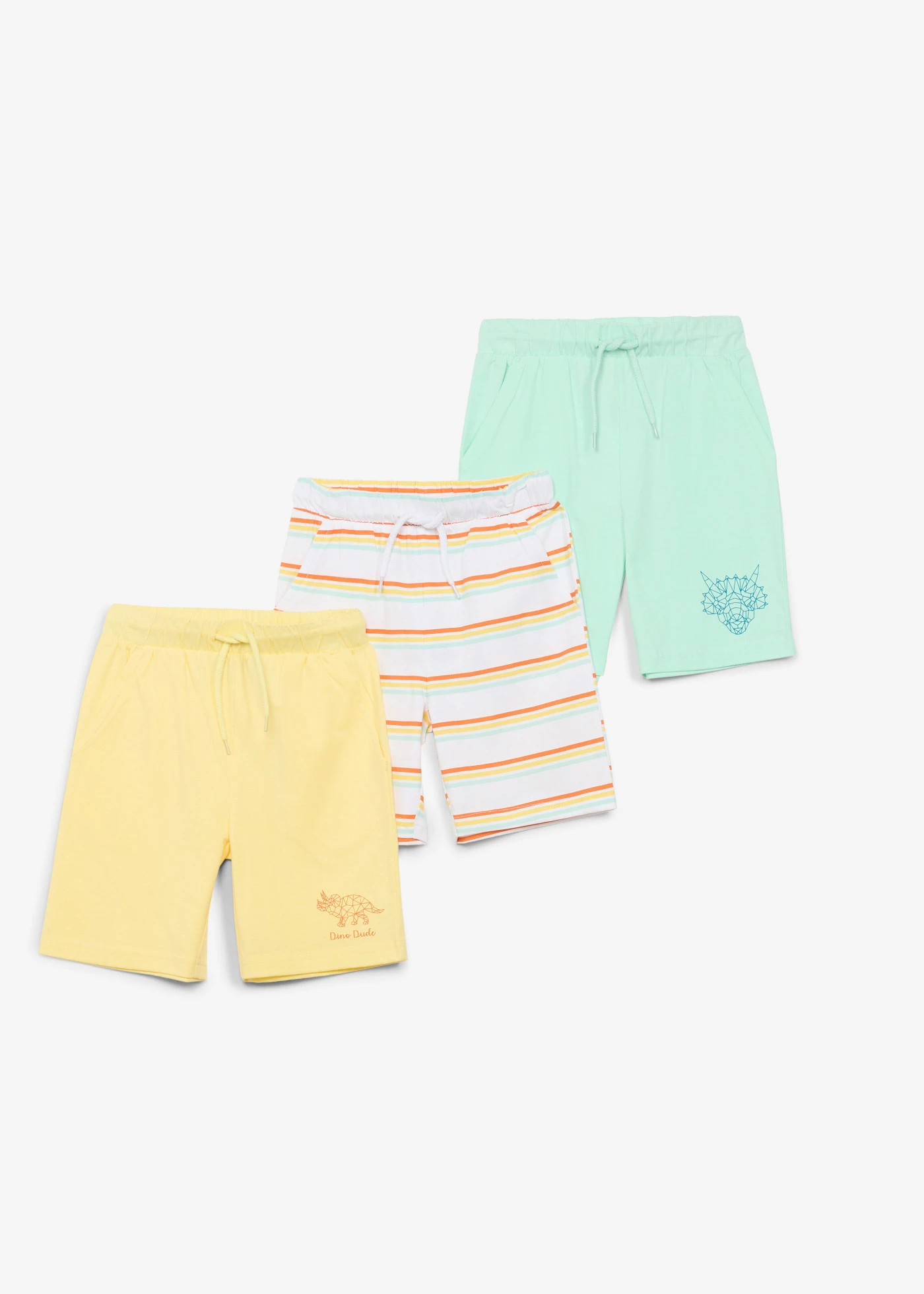 Jersey bermuda van biologisch katoen (set van 3) • lichtgeel+lichtmint+wit met print • bonprix online shop