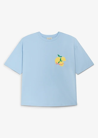 Bluză oversize din bumbac organic 100% • bleu cu imprimeu • magazin bonprix