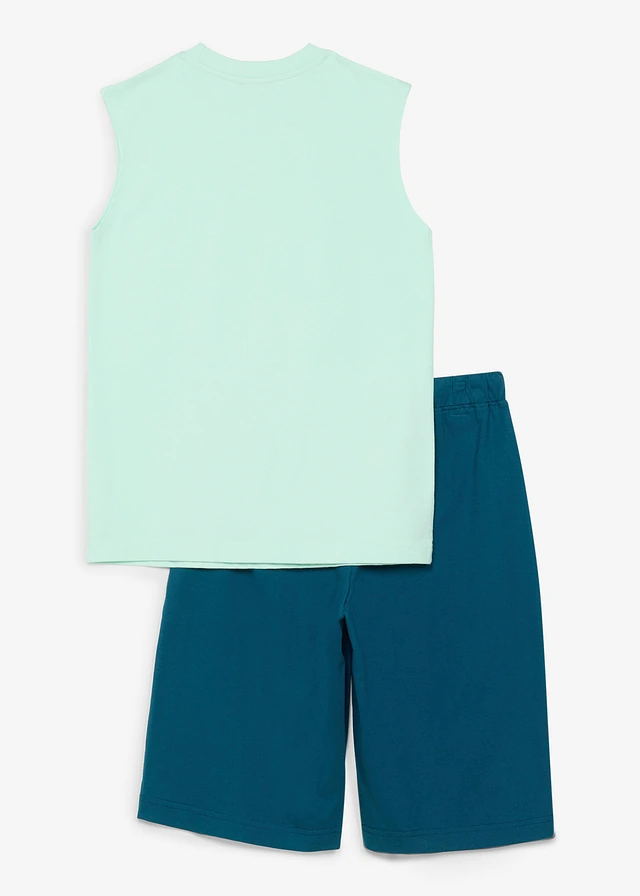 T-shirt et pantacourt 100% coton (ens. 2 pces), Couleur: menthe clair-pétrole imprimé