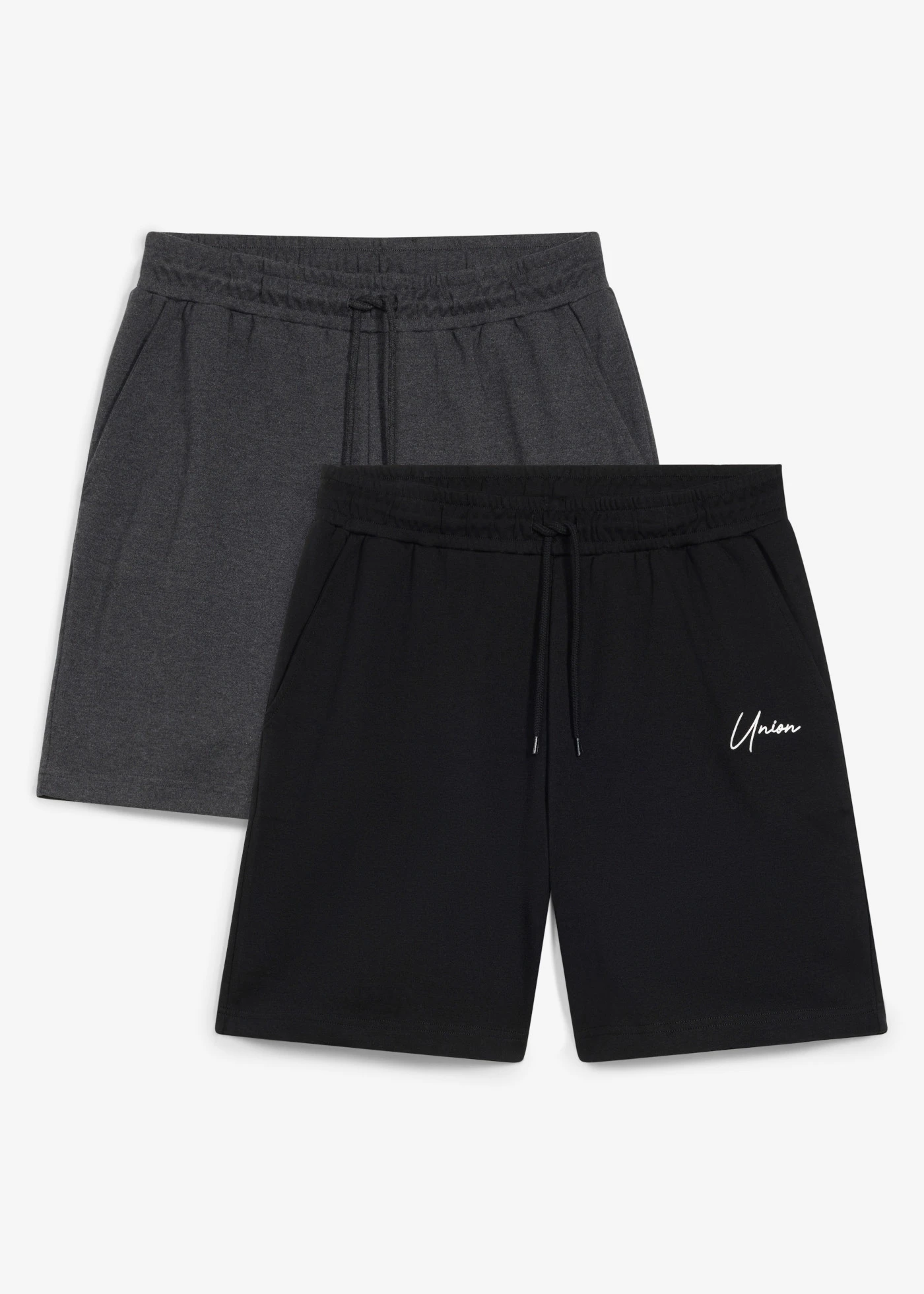 Pantaloni scurți din jerse gros din bumbac organic (set de 2 perechi) • negru+gri-antracit melanj • magazin bonprix
