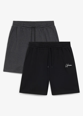 Pantaloni scurți din jerse gros din bumbac organic (set de 2 perechi) • negru+gri-antracit melanj • magazin bonprix