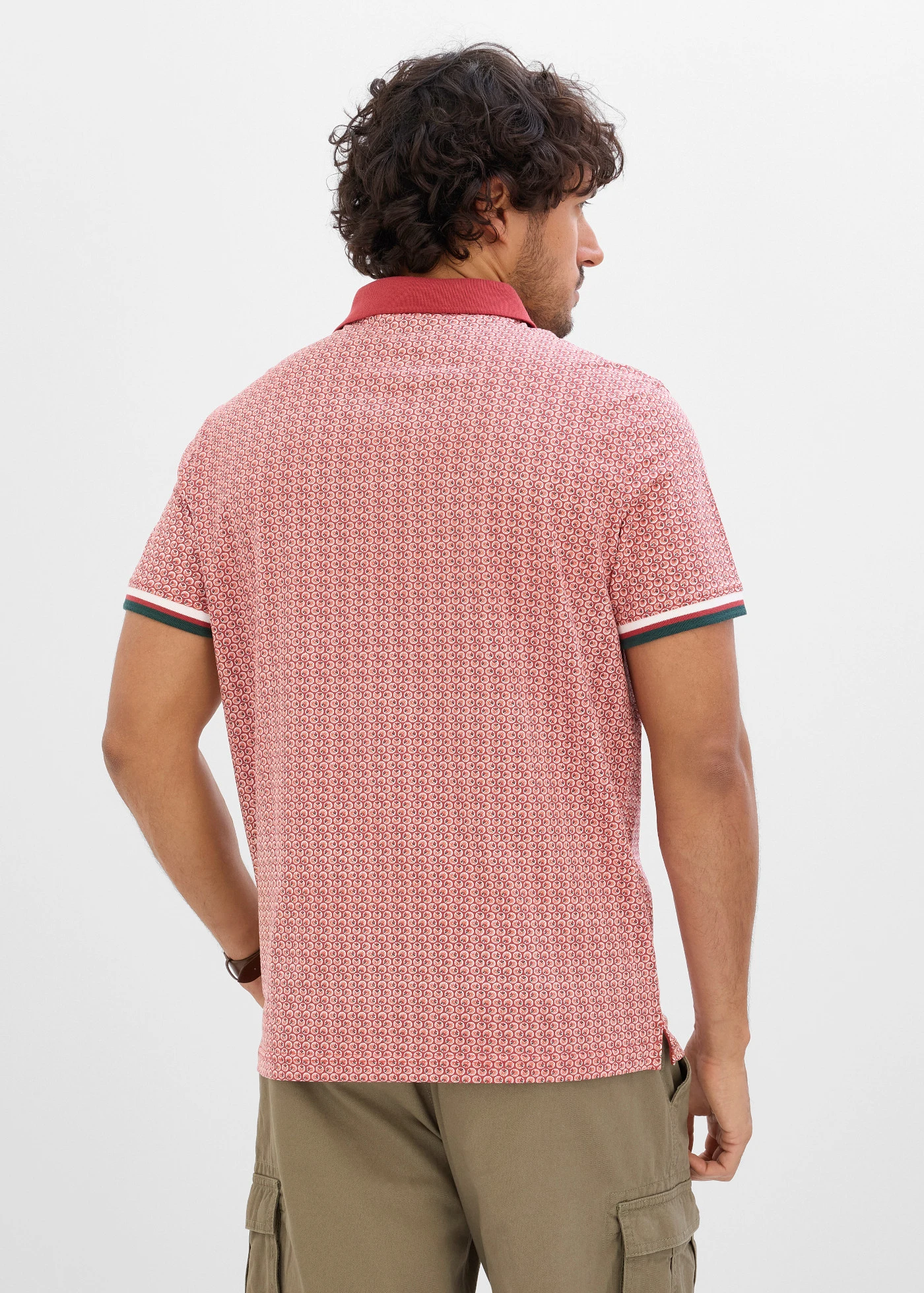Jersey poloshirt van puur katoen, korte mouw • woestijnrood grafische print • bonprix online shop