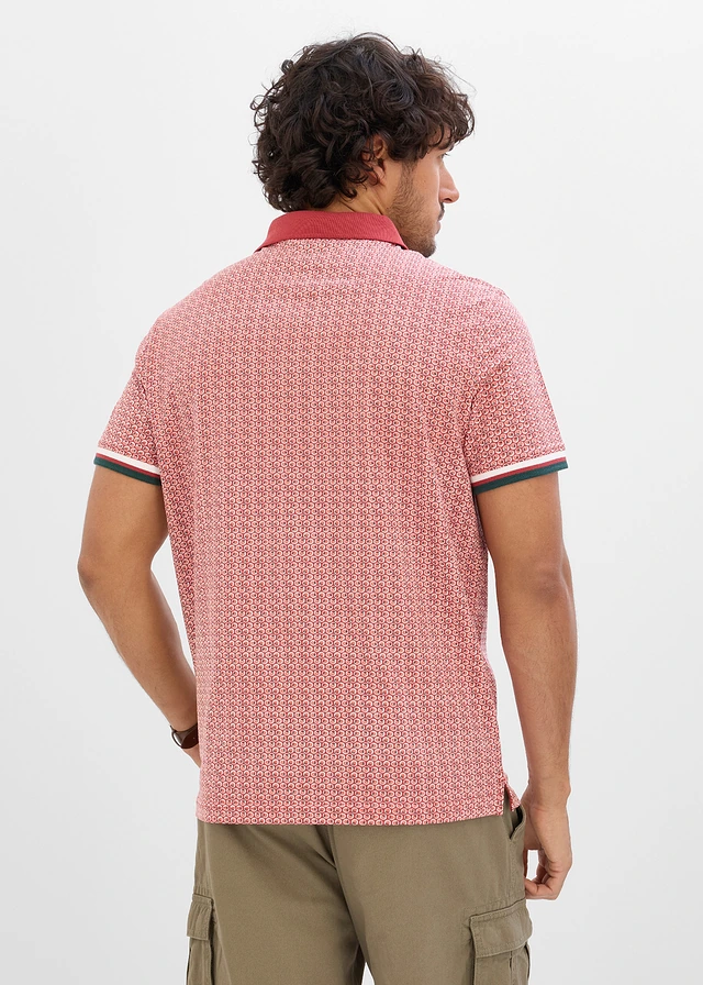 Jersey poloshirt van puur katoen, korte mouw, Kleur: woestijnrood grafische print