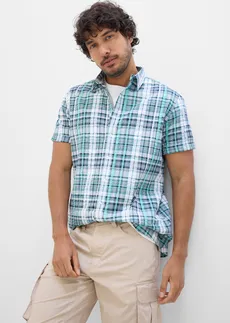 Chemise manches courtes en seersucker 100% coton • blanc/vert pacifique carreaux • Boutique bonprix