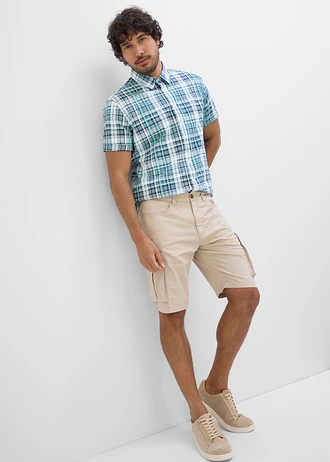 Seersucker overhemd met comfort fit en korte mouwen • wit-pacifisch groen geruit • bonprix online shop