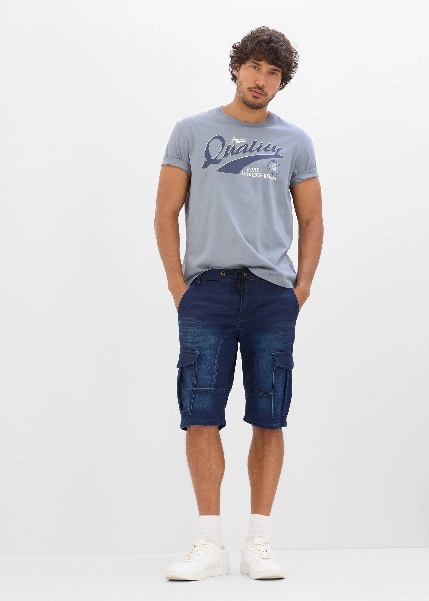 T-shirt z czystej bawełny organicznej  (2 szt.) • zielono-szary+niebieski dymny z nadrukiem • sklep bonprix