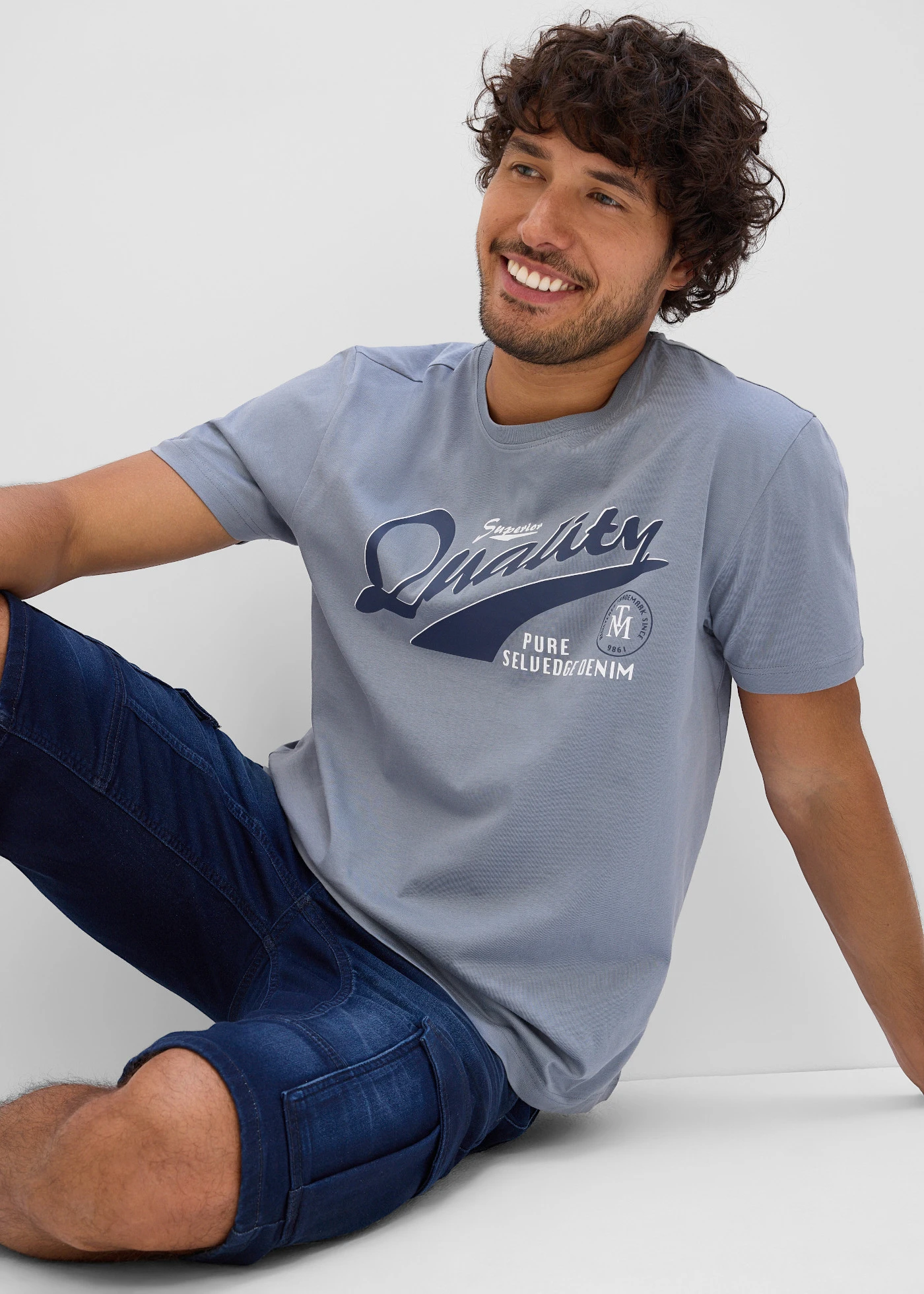 Póló (2 db-os csomag) tiszta bio-pamutból • szürkészöld+füstkék mintás • bonprix áruház