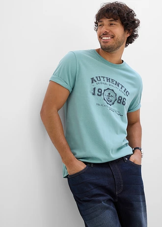 T-shirt z czystej bawełny organicznej (zestaw 2 szt.) • ciemnoniebieski+niebieski mineralny z nadrukiem • sklep bonprix