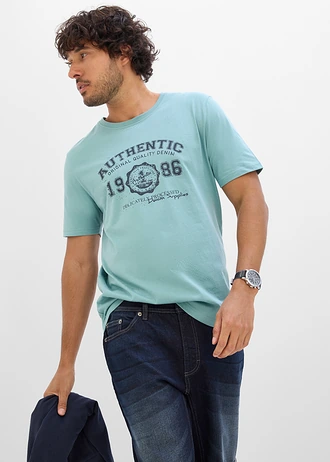 T-shirt z czystej bawełny organicznej (zestaw 2 szt.) • ciemnoniebieski+niebieski mineralny z nadrukiem • sklep bonprix