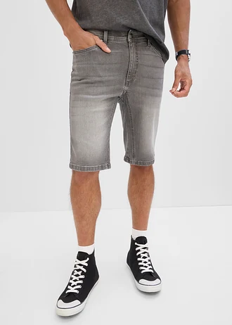 Bermudy jeansowe ze stretchem i wzmocnionym krokiem, regular fit • szary denim • sklep bonprix