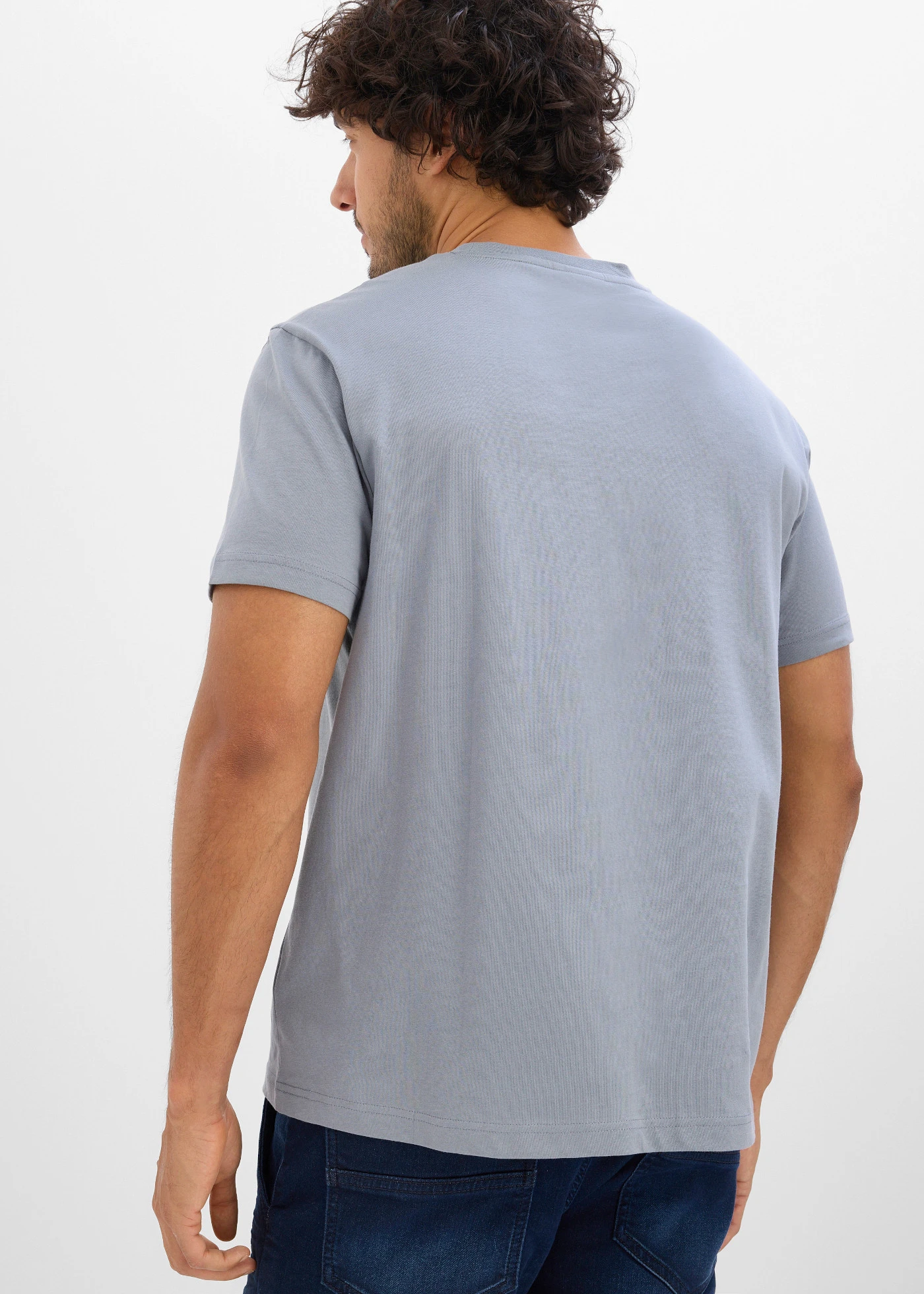 Lot de 2 T-shirts 100% coton • gris vert + bleu fumé imprimé • Boutique bonprix