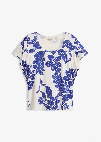 Shirt in een zachte viscosemix, Kleur: wit/saffierblauw gebloemd