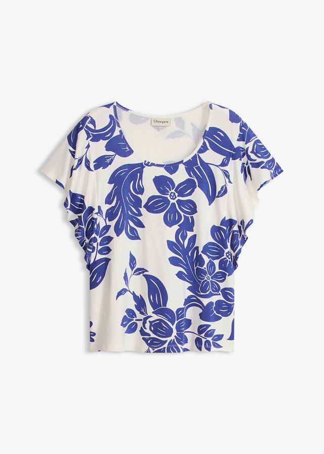 T-shirt doux en viscose extensible • blanc-bleu saphir floral • Boutique bonprix